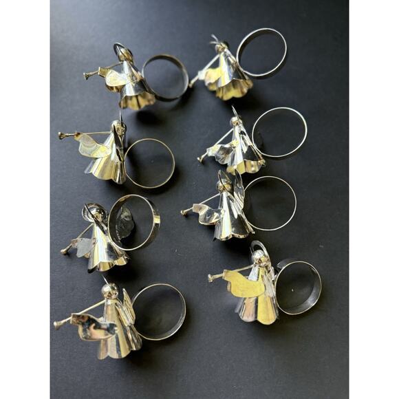 Vintage set of 8 Angels With Trumpets Napkin Rings Silver Plated On Brass - Picture 2 of 6
